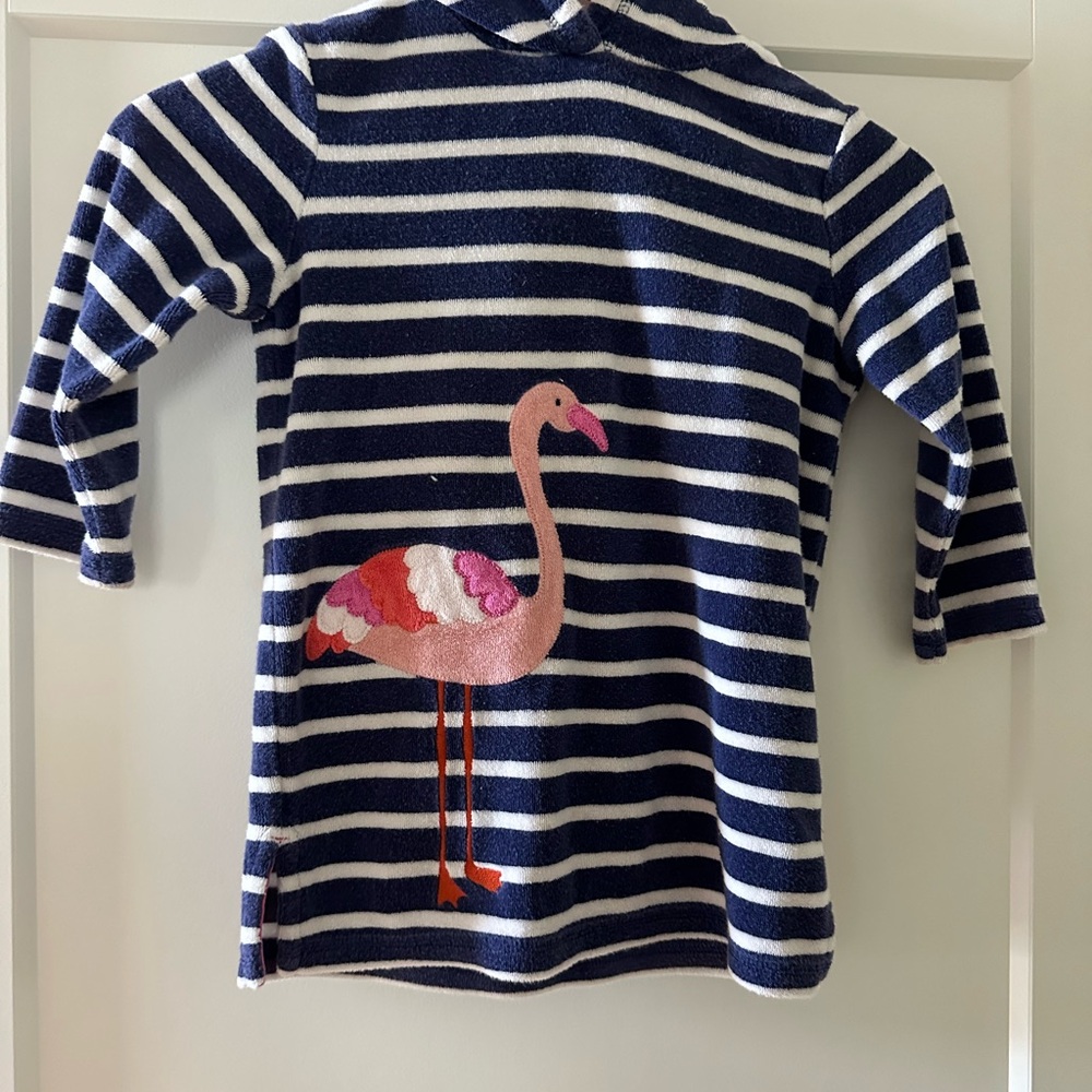 Mini Boden Navy & White Striped Flamingo Swim Coverup 3-4